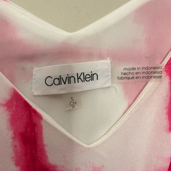 Calvin Klein White Spaghetti Strap Camisole with Pink & Black Tye Dye - Picture 4 of 9